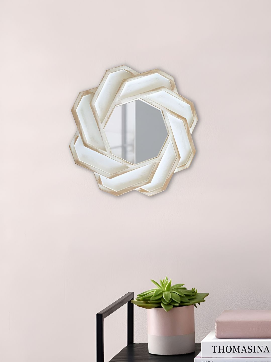 Art Street White Moon Shape Textured Decorative Mirror-picture-36