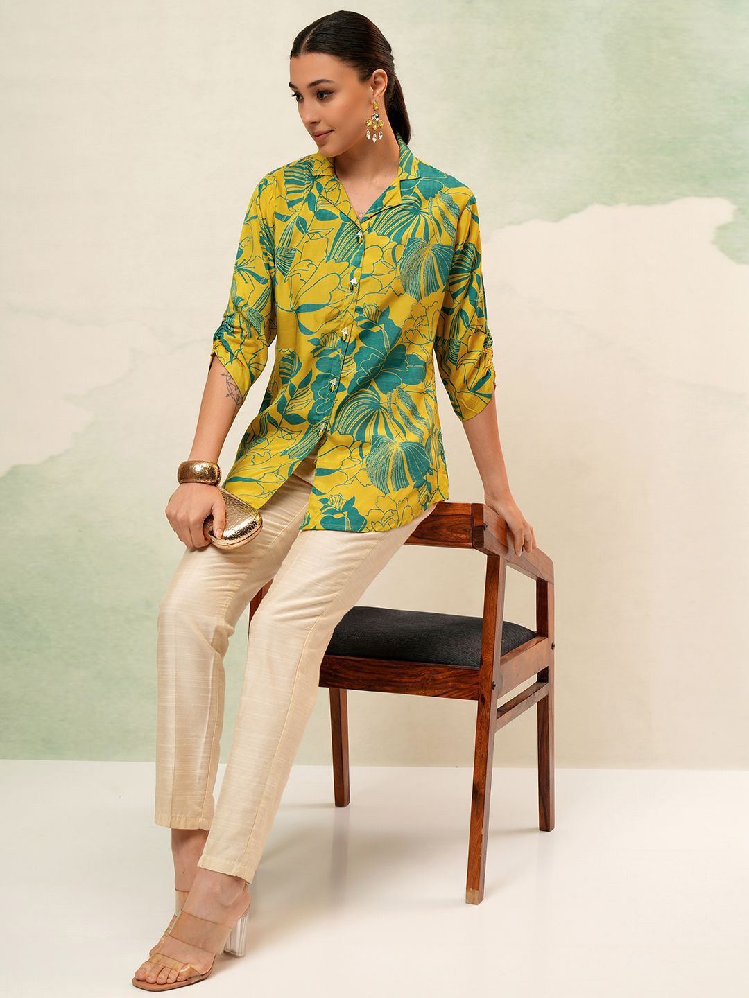 Vishudh Tropical Printed Lapel Collar Shirt Style Top-picture-40