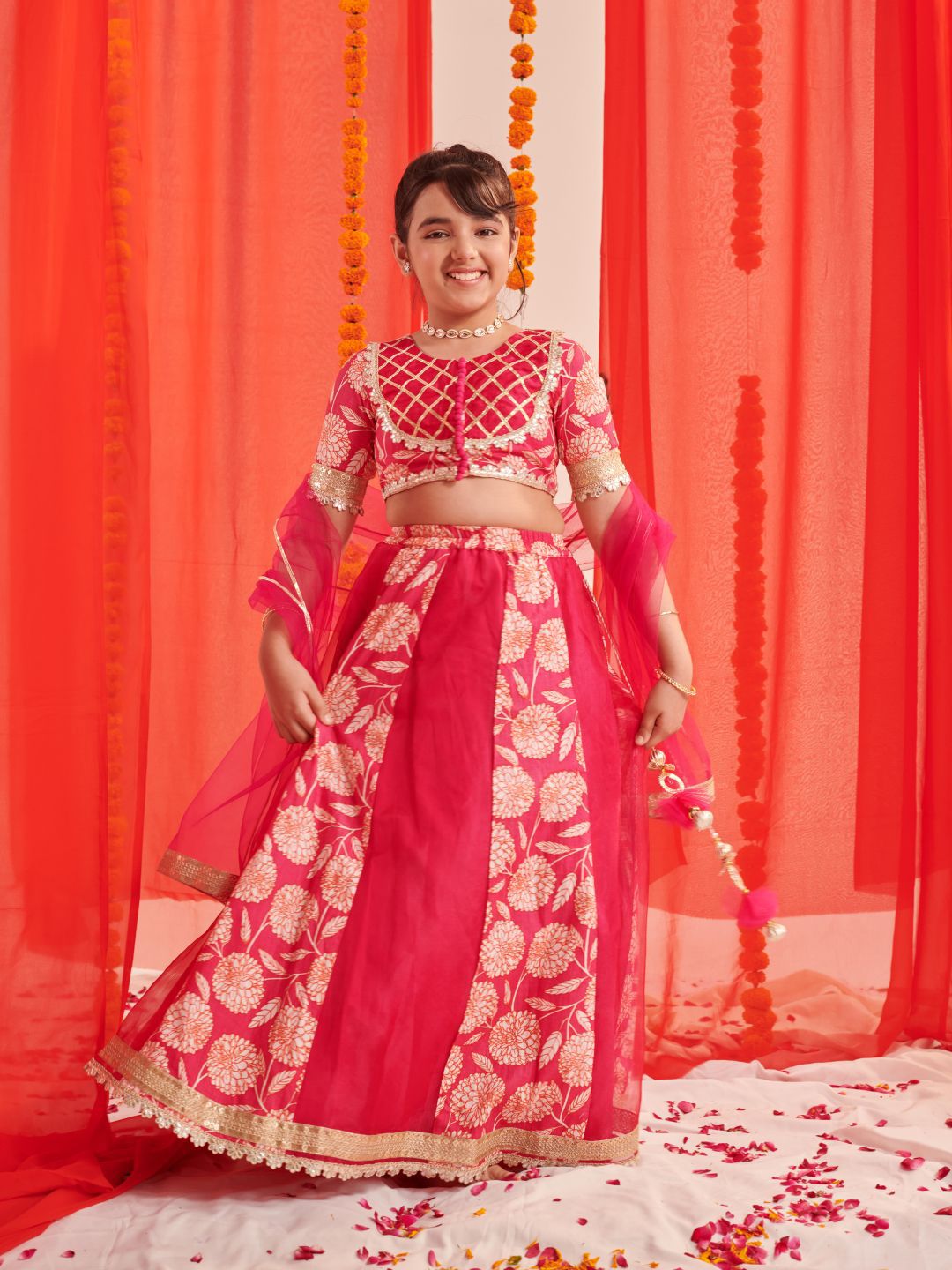 pspeaches Girls Printed Ready to Wear Lehenga & Blouse With Dupatta