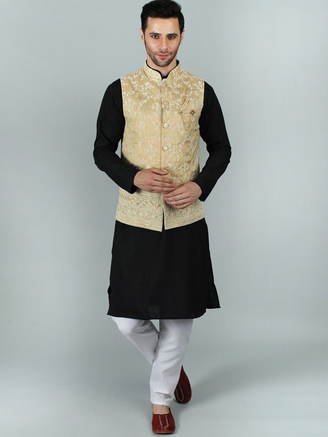 Exotic India Embroidery Woven Nehru Jackets-picture-31