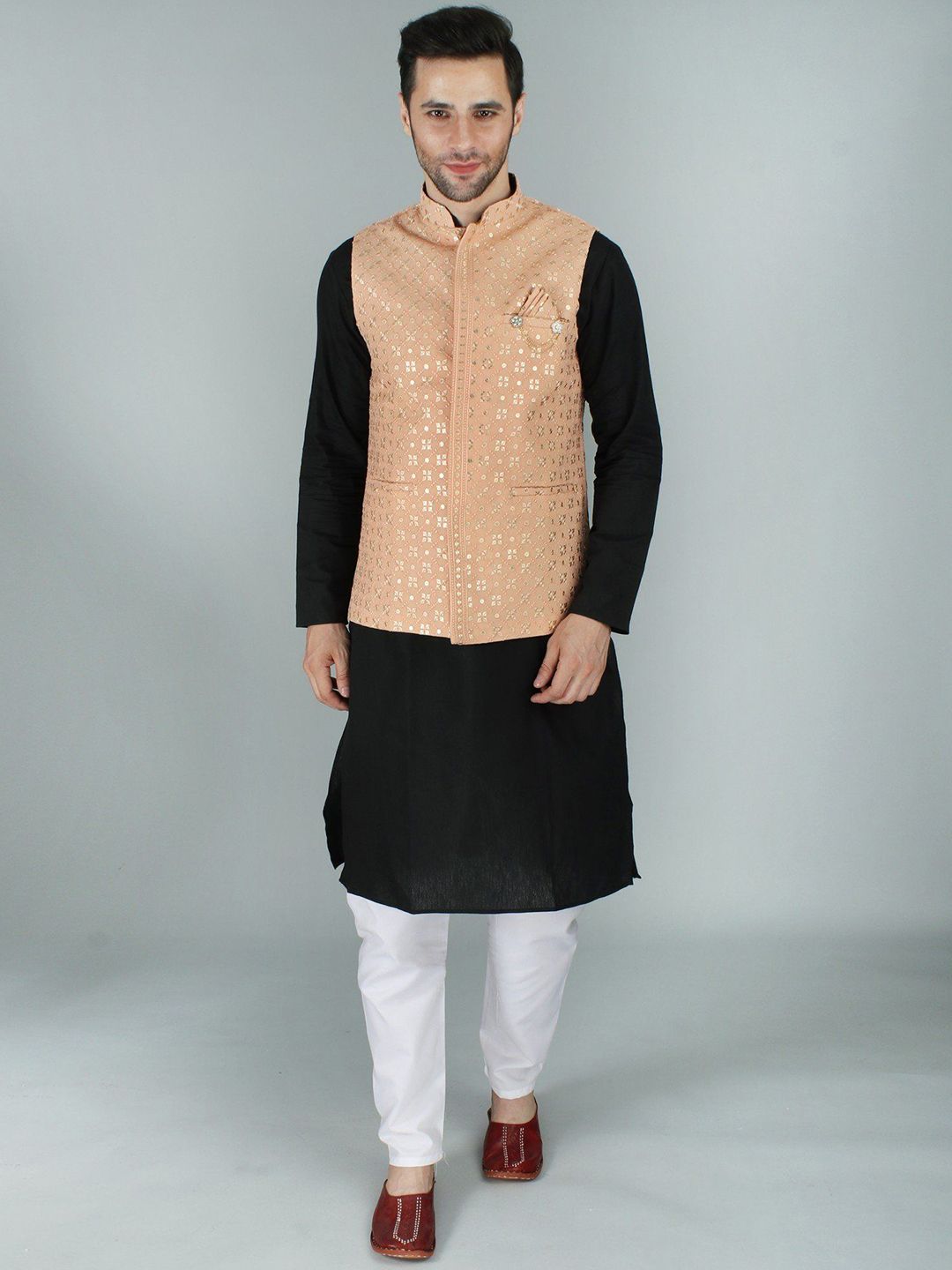 Exotic India Embroidered Woven Nehru Jacket-picture-21