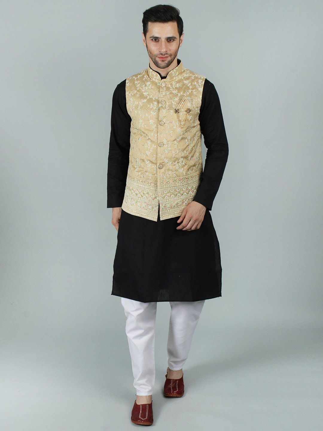 Exotic India Thread Embroidery Satin Nehru Jacket-picture-24