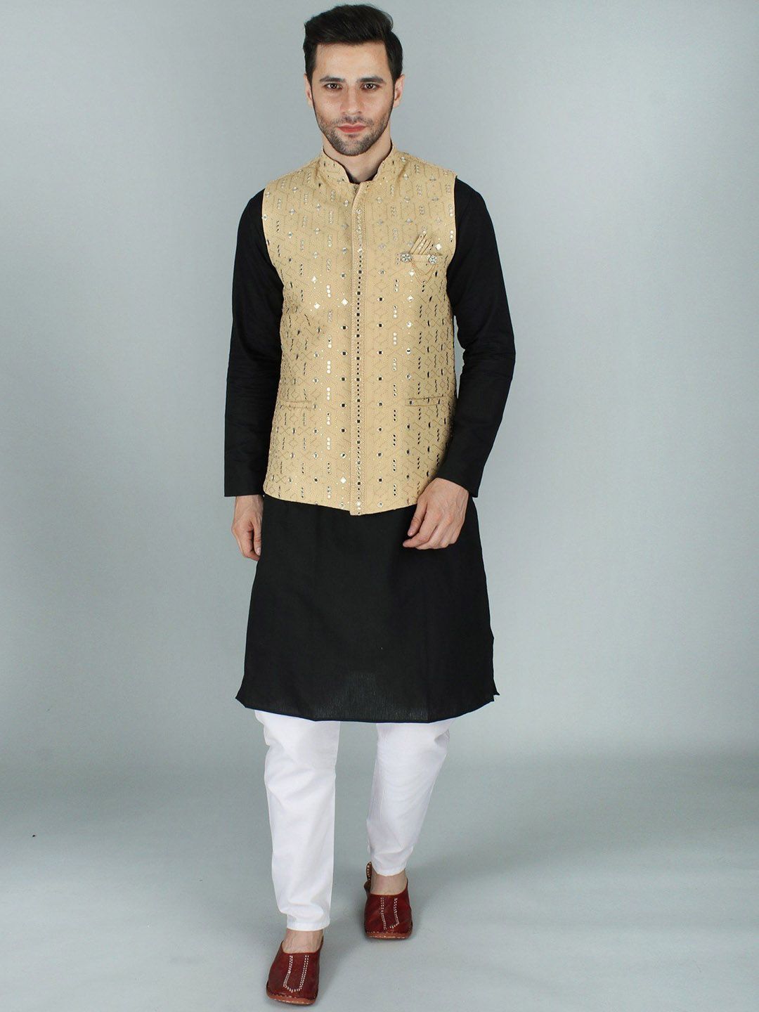 Exotic India Embroidered Woven Nehru Jacket-picture-13
