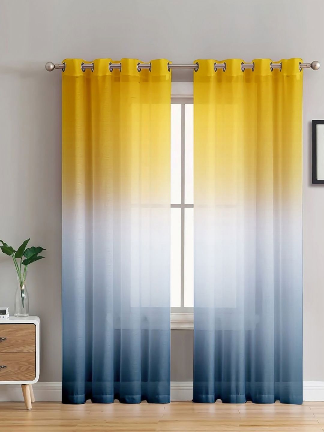 HOMADORN Yellow & Grey Set of 2 Sheer Long Door Curtain-image-47