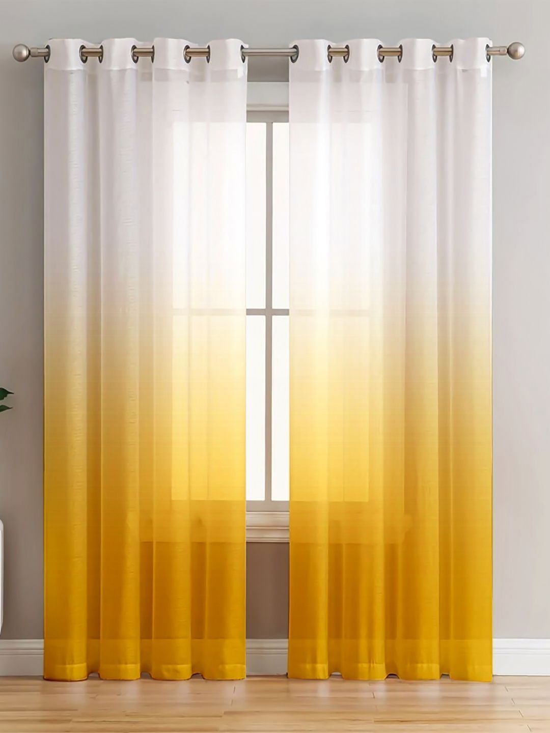 HOMADORN Yellow & White Set of 2 Sheer Door Curtain-picture-48