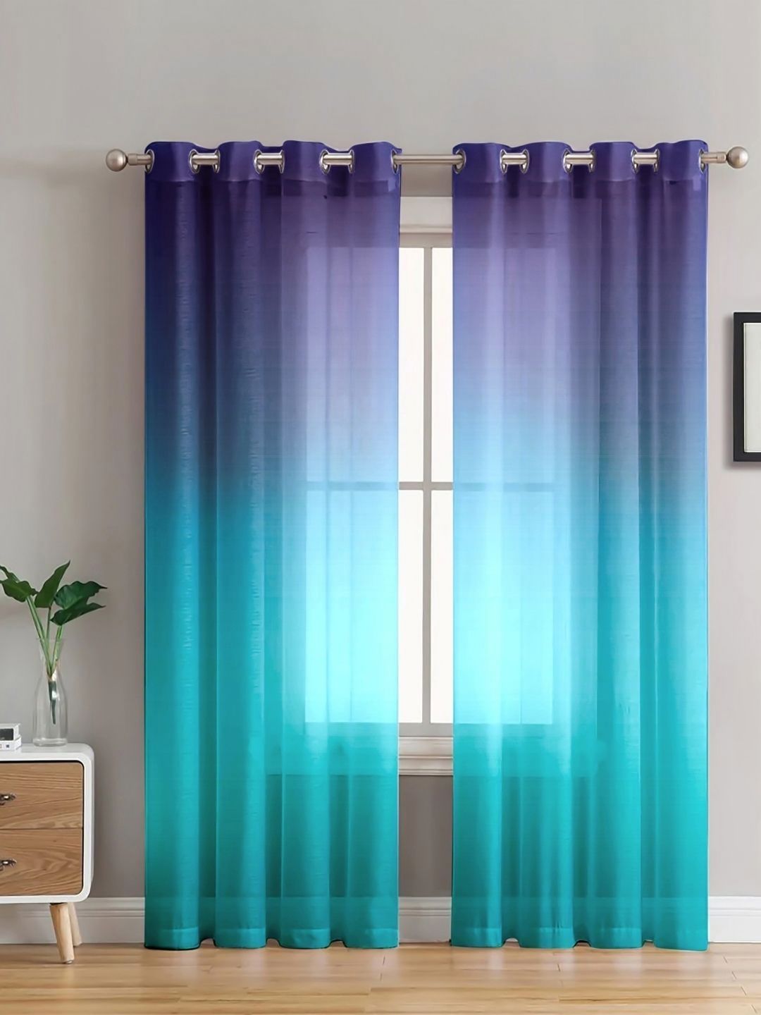HOMADORN Purple & Turquoise Blue Set of 2 Sheer Long Door Curtain-image-25