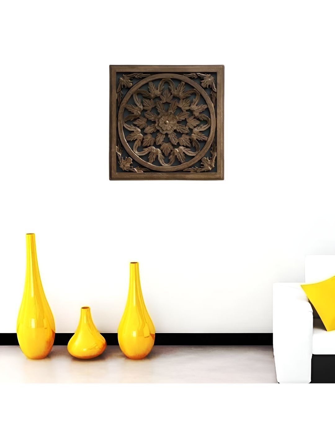 VAS collection home Brown Self Design Suare Shaped Wooden Wall Decor Plate-picture-36