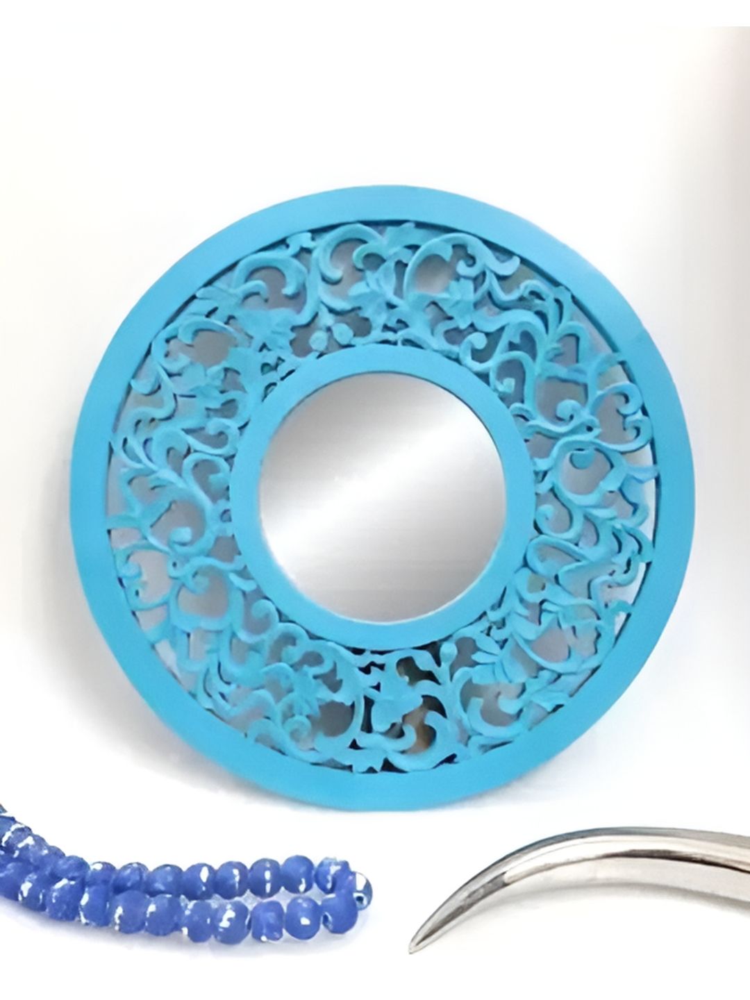 VAS collection home Blue Textured Wooden Wall Mirror-picture-19