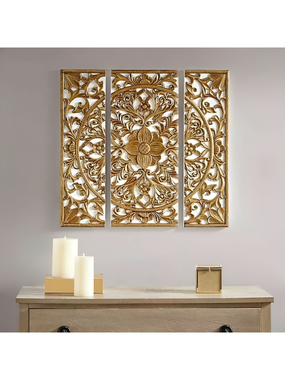 VAS collection home Brown 3 Pieces Textured Wooden Wall Decor-picture-31