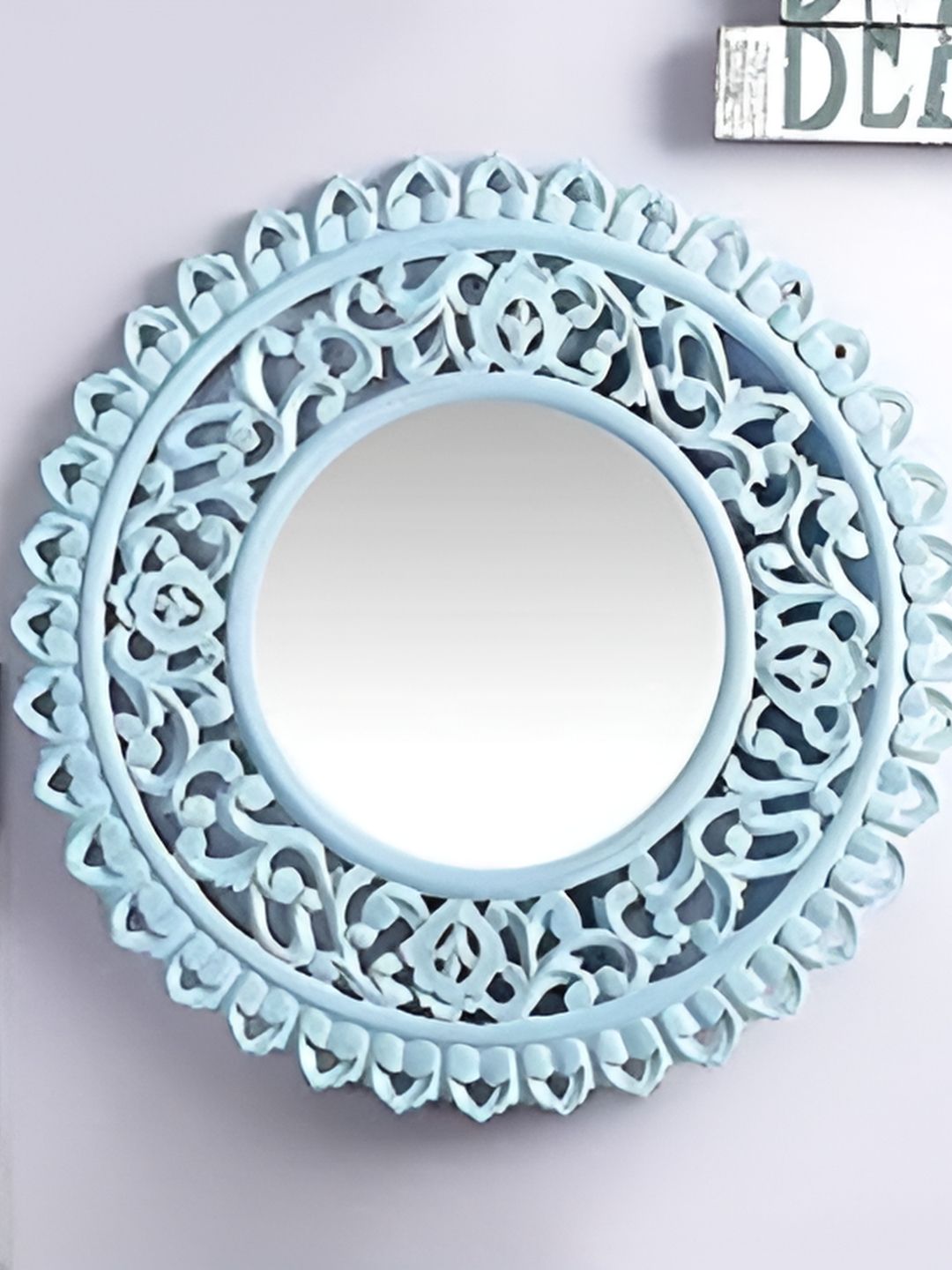 VAS collection home Light Blue Textured Wooden Wall Mirror-picture-57