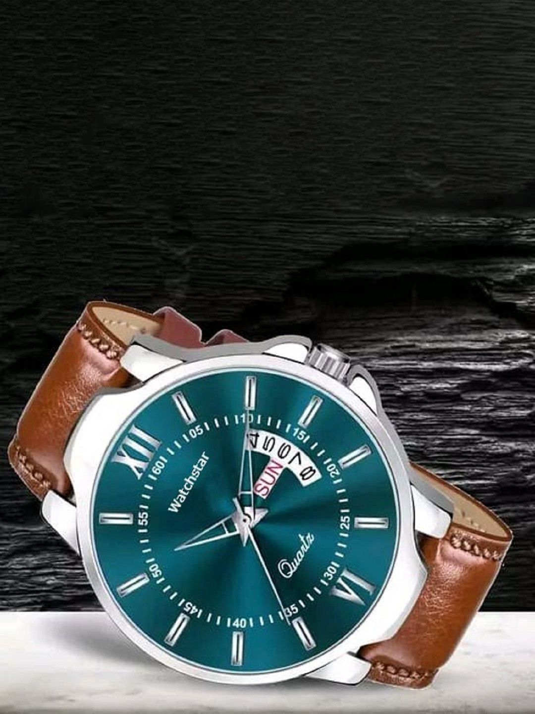 WATCHSTAR Men Patterned Dial & Leather Bracelet Style Straps Analogue Watch DD Green Brown Leather AV-image-27