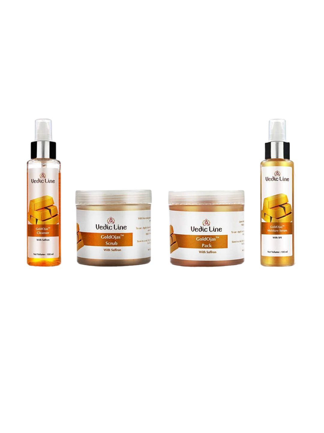 Vedicline Gold Ojas Cleanser, Scrub, Pack & Moisture Serum - 100ml Each-image-6