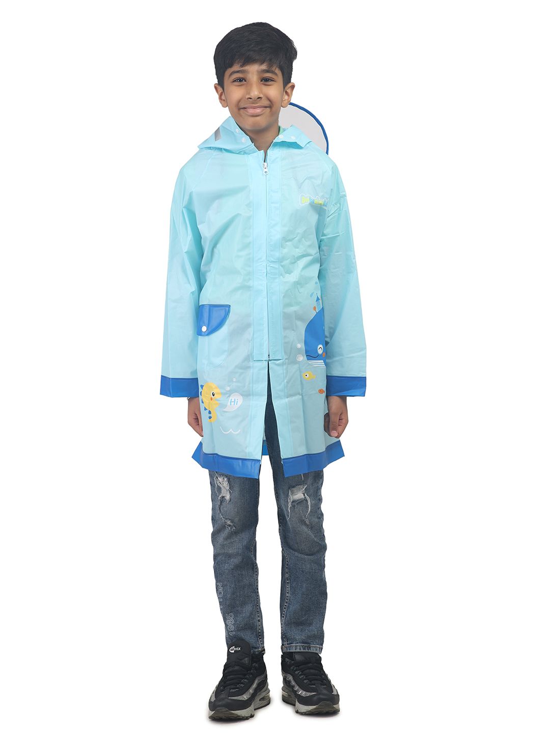 Yellow Bee Boys Printed Hooded Rain Jacket-image-47