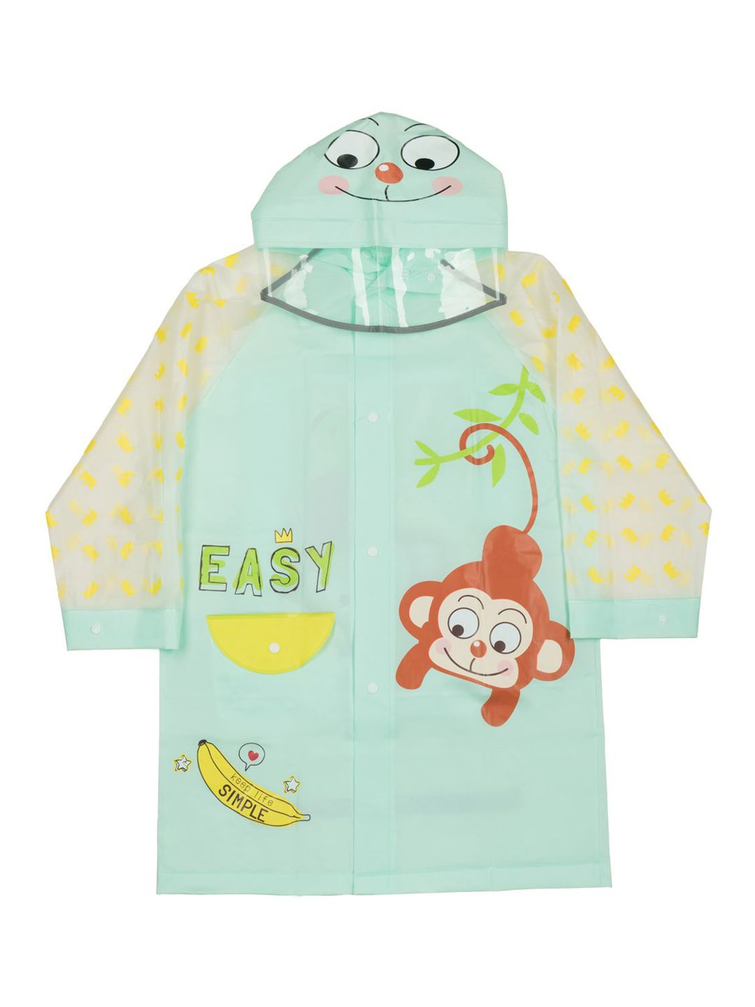 Yellow Bee Boys Printed Hooded Rain Jacket-image-45