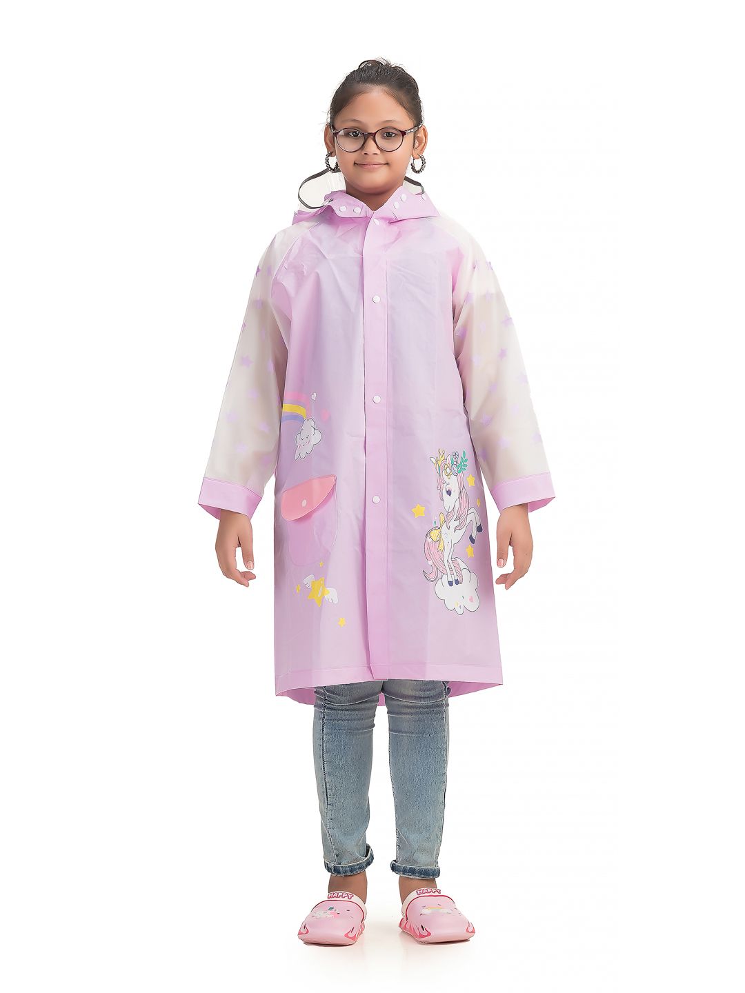 Yellow Bee Girls Printed Hooded Rain Jacket-picture-39