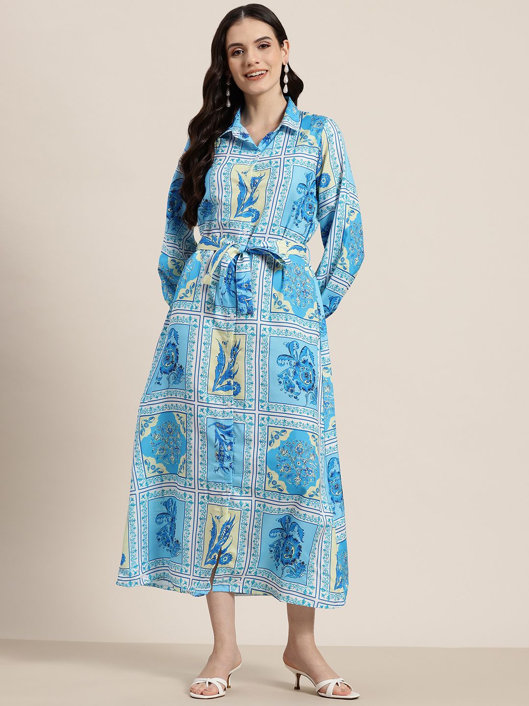 HERE&NOW Ethnic Motifs Print Shirt Midi Dress