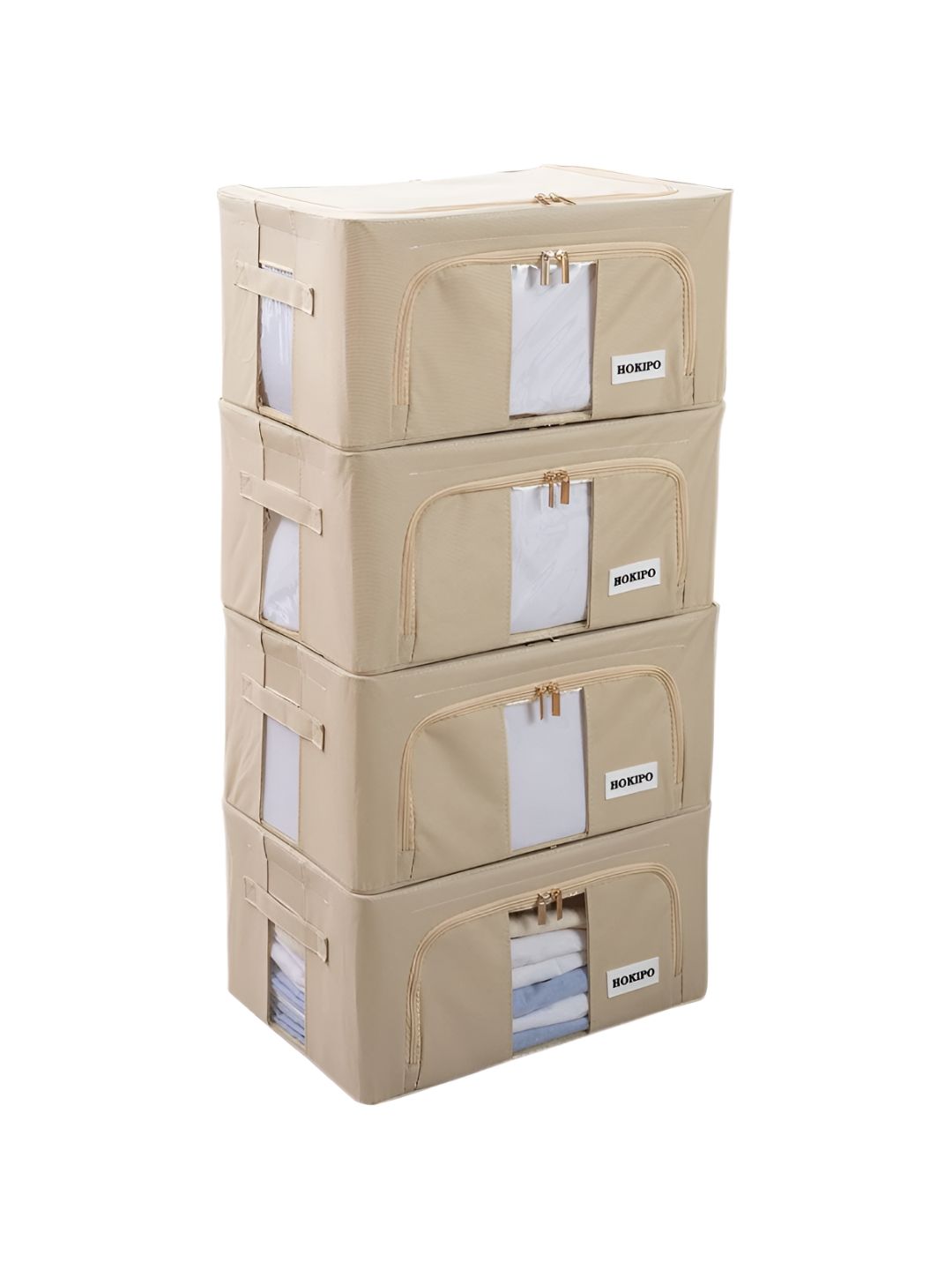 HOKIPO Beige Set of 4 Regular Multi-Utility Organisers-image-44