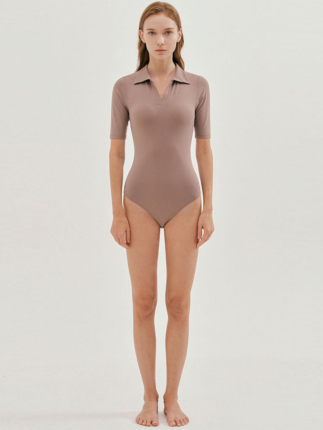 LULU & SKY Shirt Collar Solid Seamless Bodysuit-picture-36