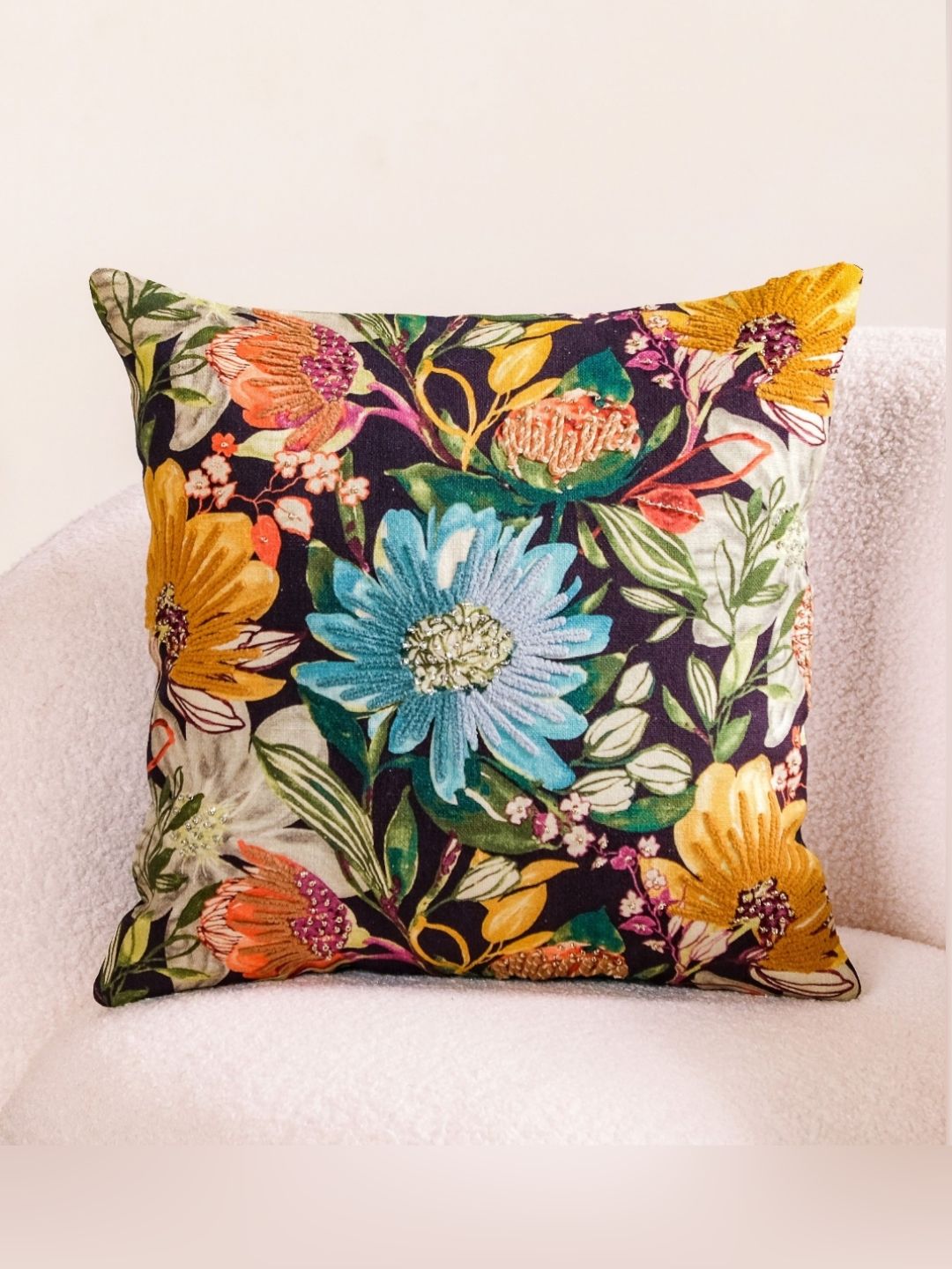 Nestasia Black & Blue Floral Cotton Square Cushion Covers-picture-19