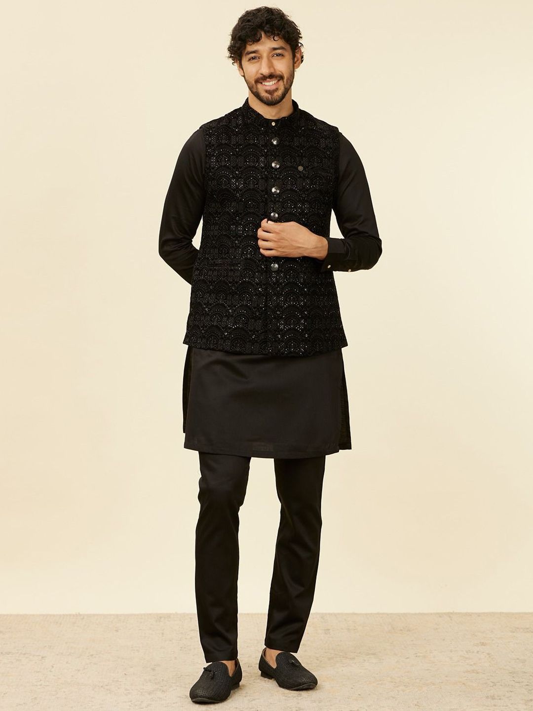 Manyavar Men Embroidered woven Nehru Jacket-picture-34