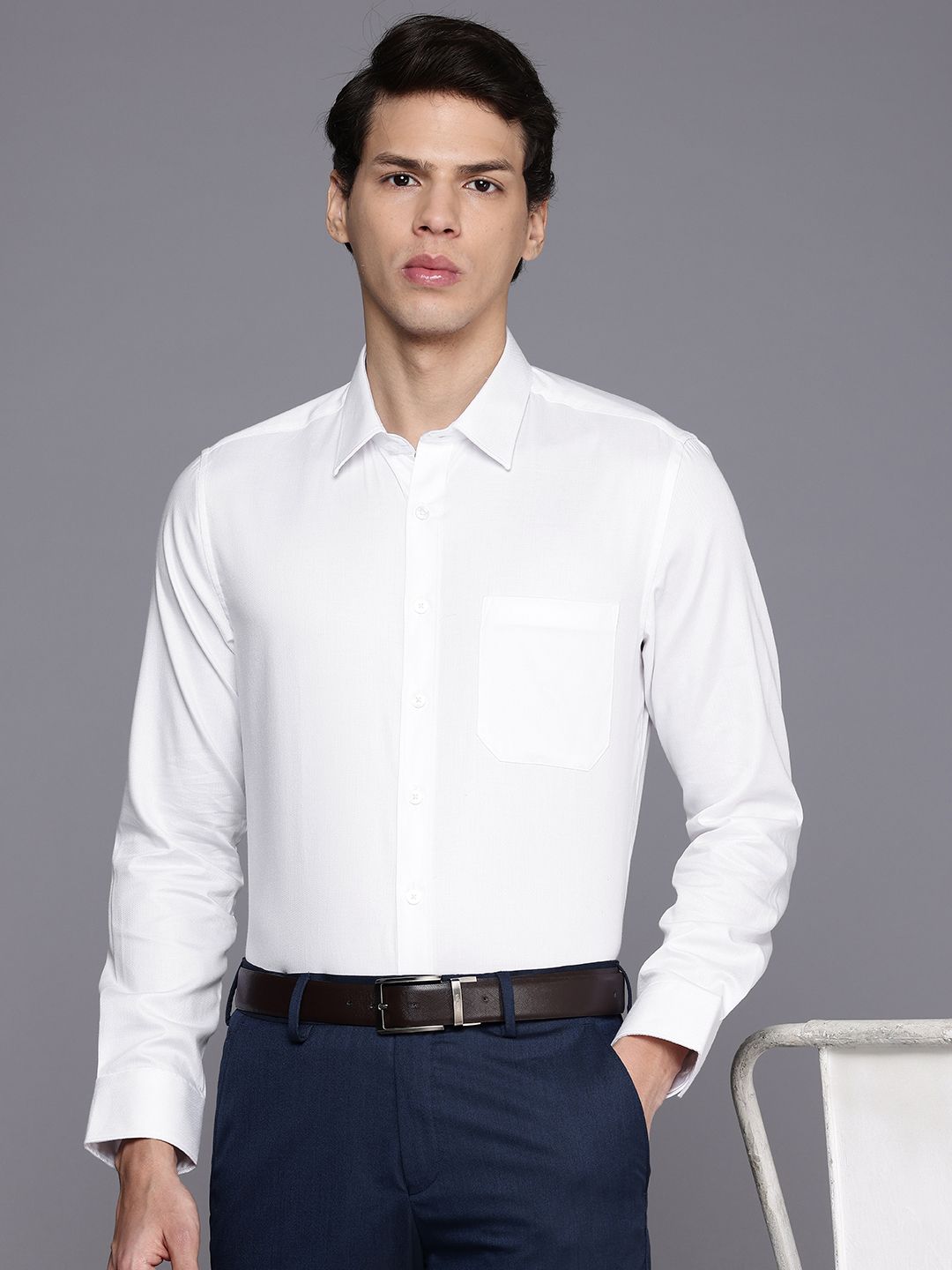 Louis Philippe Pure Cotton Self Design Slim Fit Opaque Formal Shirt