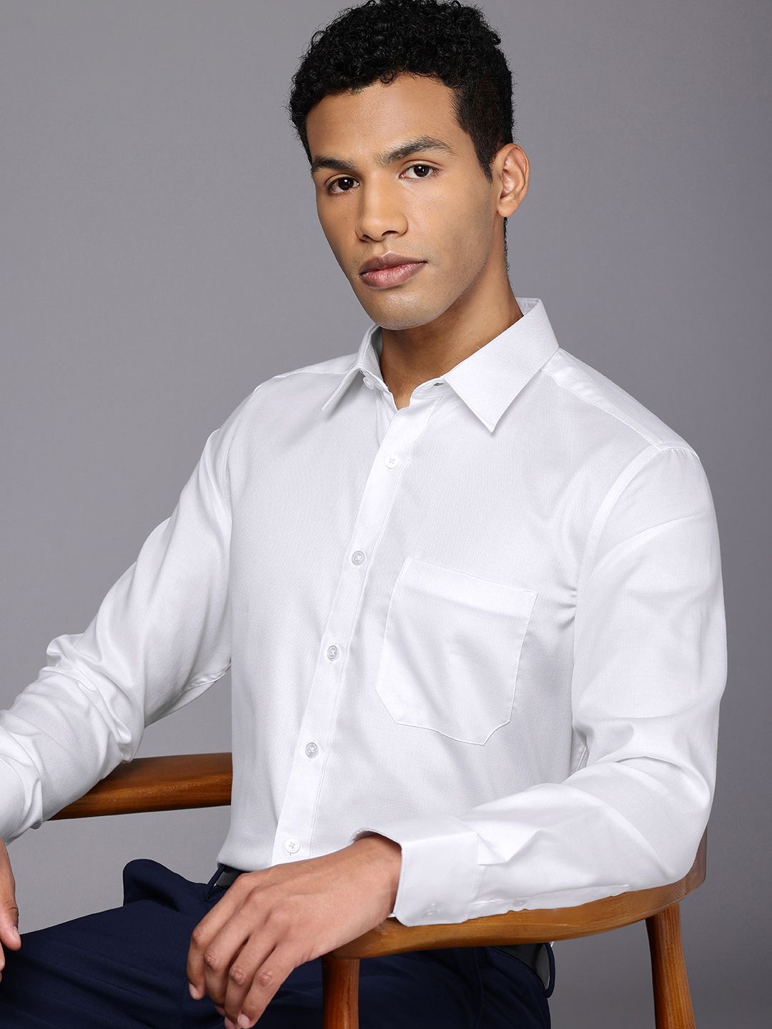 Louis Philippe Pure Cotton Self Design Textured Slim Fit Opaque Formal Shirt-picture-35