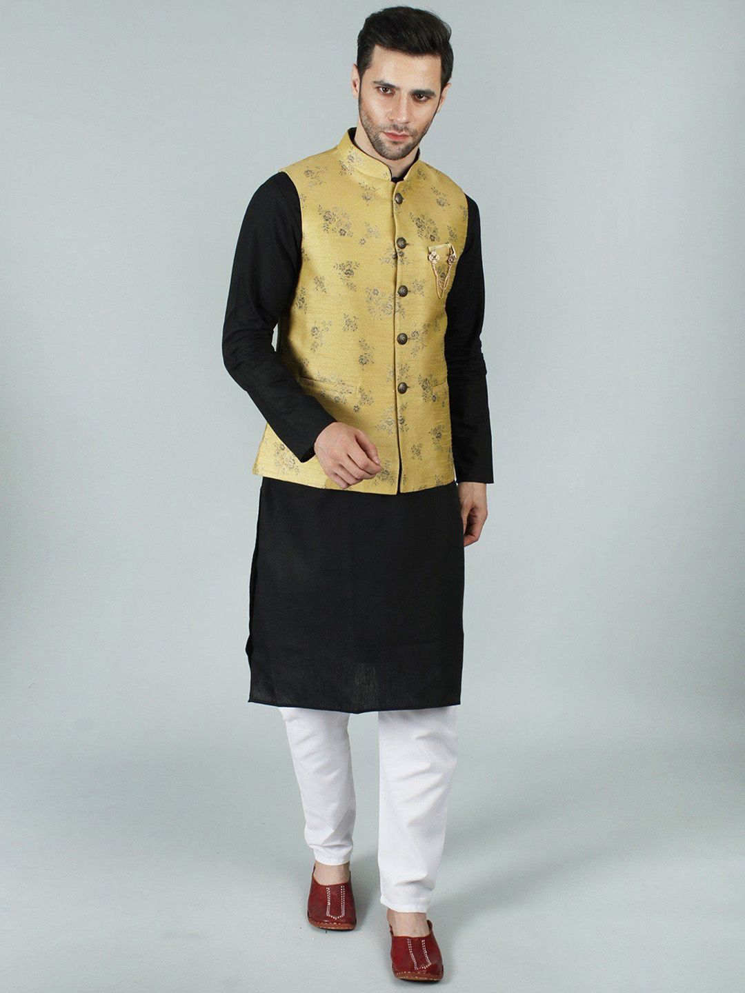 Exotic India Woven-Designed Nehru Jacket-picture-38