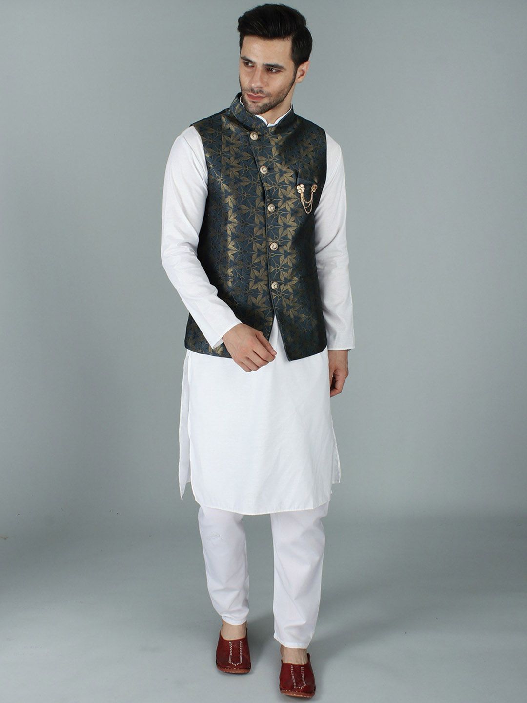 Exotic India Printed Woven Design Nehru Jacket-picture-36