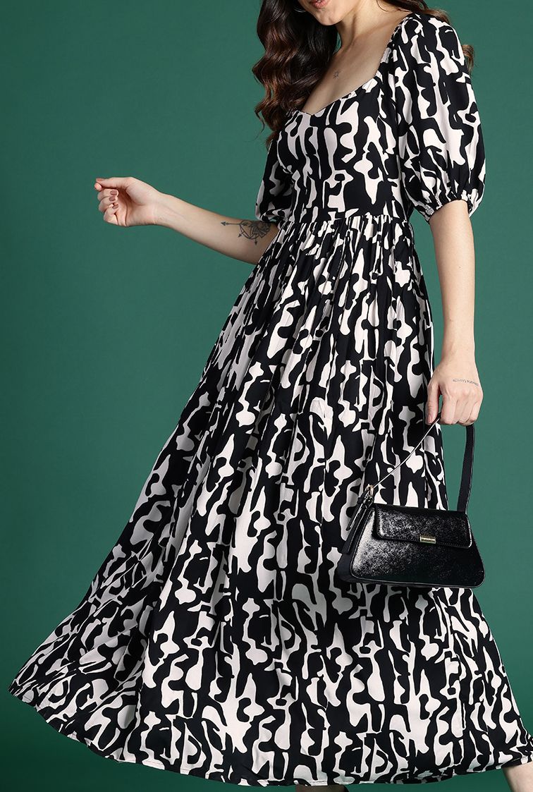 Buy DressBerry Printed Fit & Flare Monochrome Maxi Dress - Dresses for Women  29920448 | Myntra