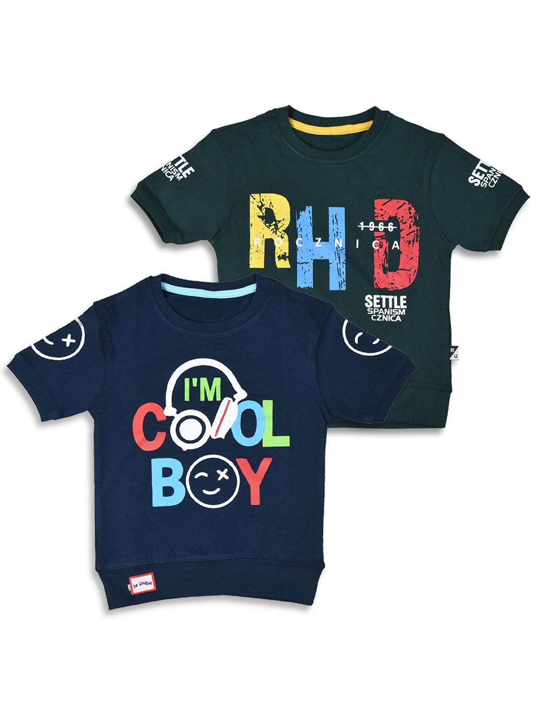 BAESD Boys Pack Of 2 Typography Printed Pure Cotton Round Neck Applique T-shirt-picture-19