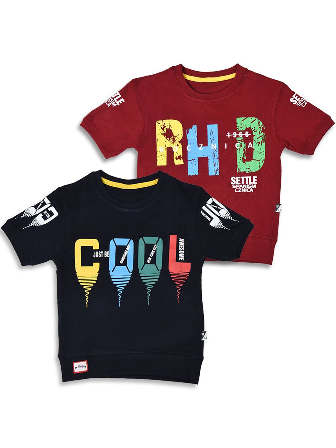 BAESD Boys Pack Of 2 Typography Printed Pure Cotton Round Neck Applique T-shirt-picture-17