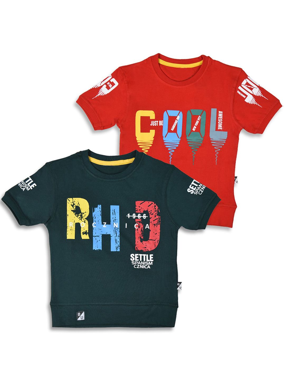 BAESD Boys Pack Of 2 Typography Printed Pure Cotton Round Neck Applique T-shirt-picture-18