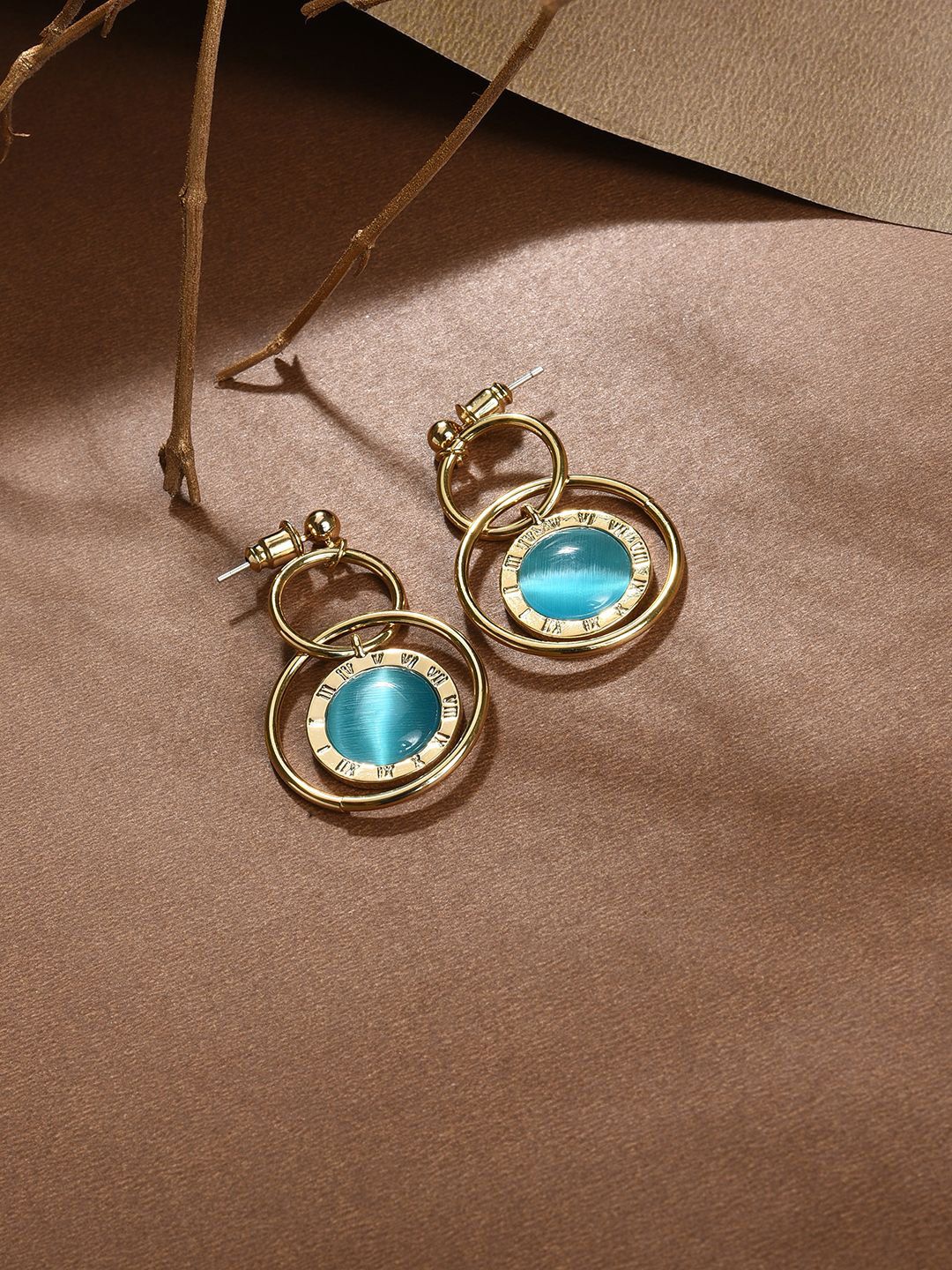 SOHI Gold-Plated Stone-Studded Contemporary Drop Earrings-picture-26