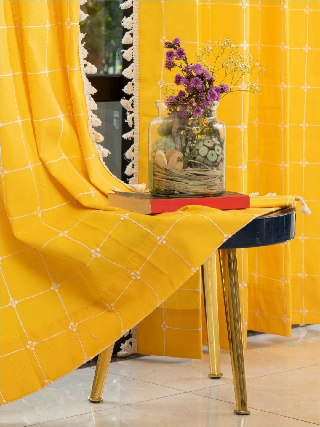URBAN SPACE Yellow Embroidered Long Door Curtain-image-38