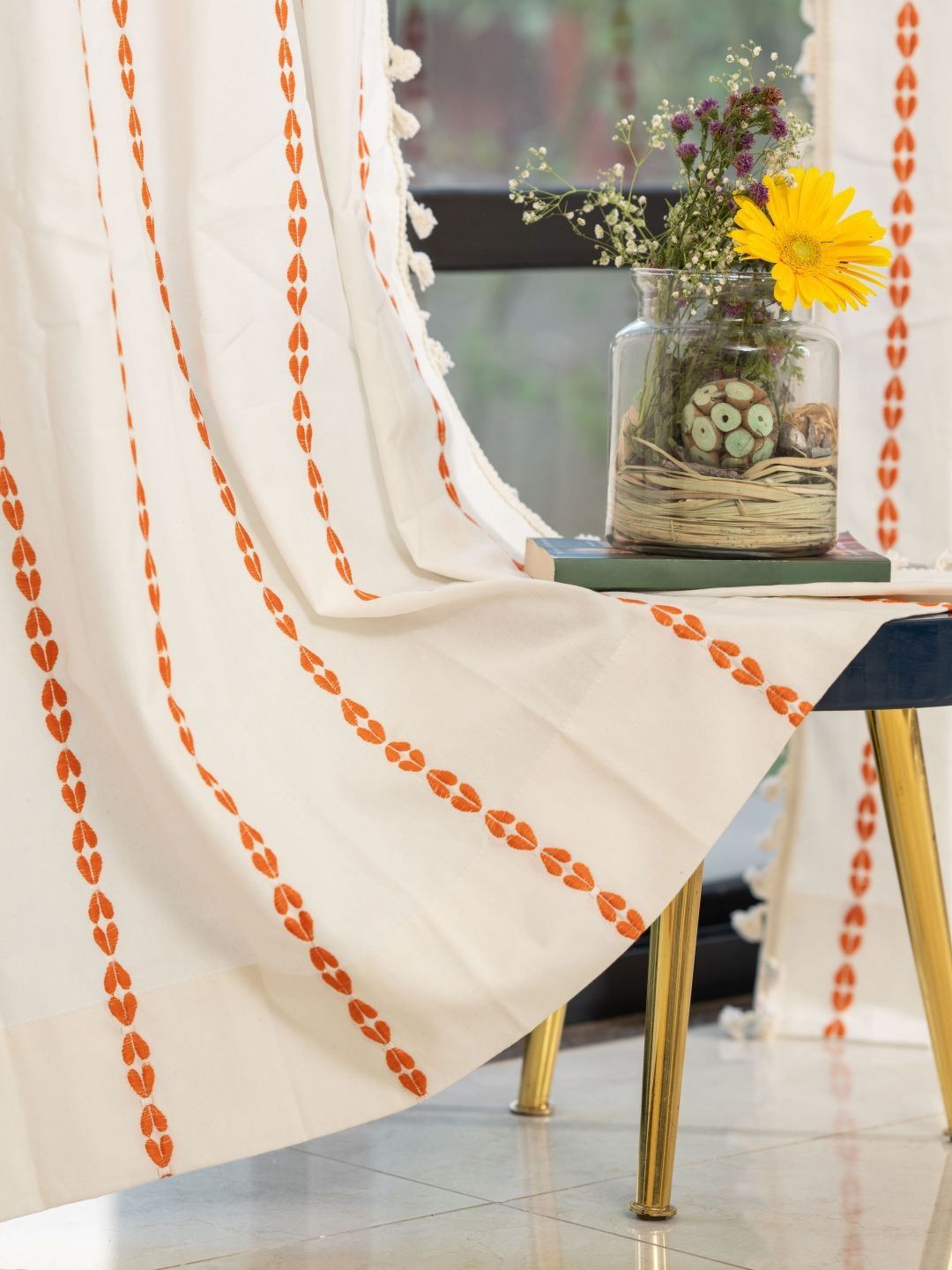 URBAN SPACE Orange & White Embroidered Window Curtain-picture-36