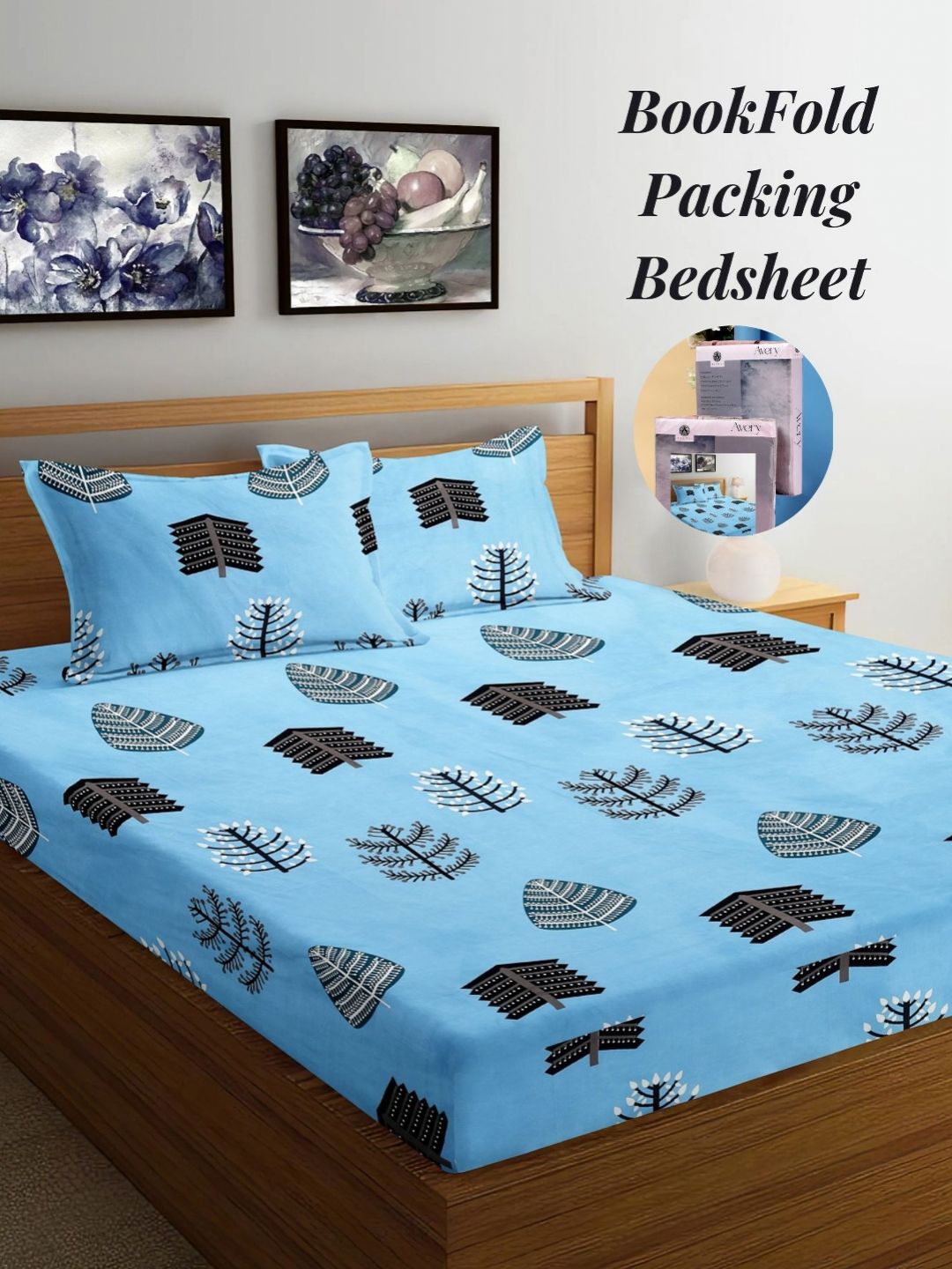 Arrabi Blue & Black Ethnic Motifs 300 TC King Bedsheet with 2 Pillow Covers-picture-12