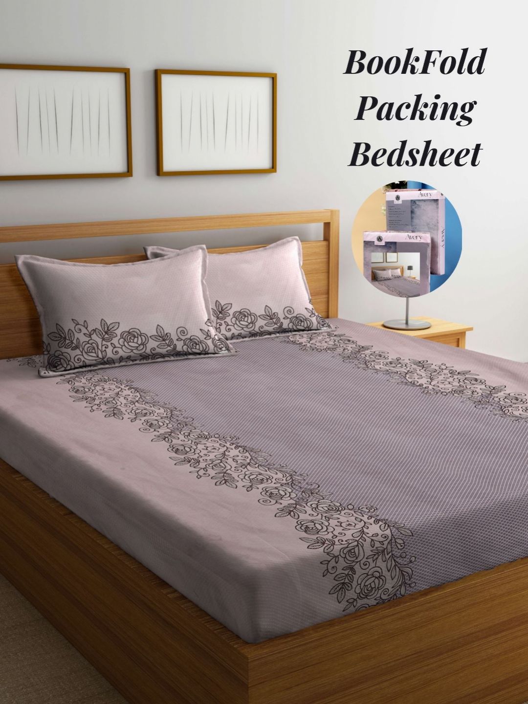 Arrabi Brown & Pink Floral 300 TC King Bedsheet with 2 Pillow Covers-picture-39