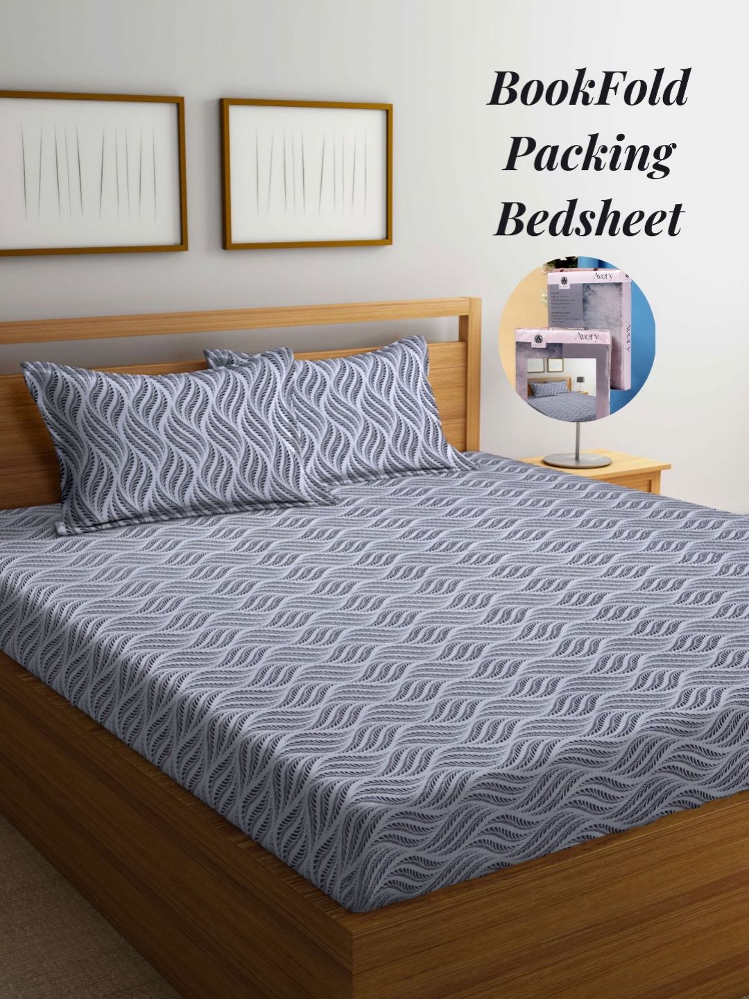 Arrabi Grey & Black Graphic 300 TC King Bedsheet with 2 Pillow Covers-picture-38