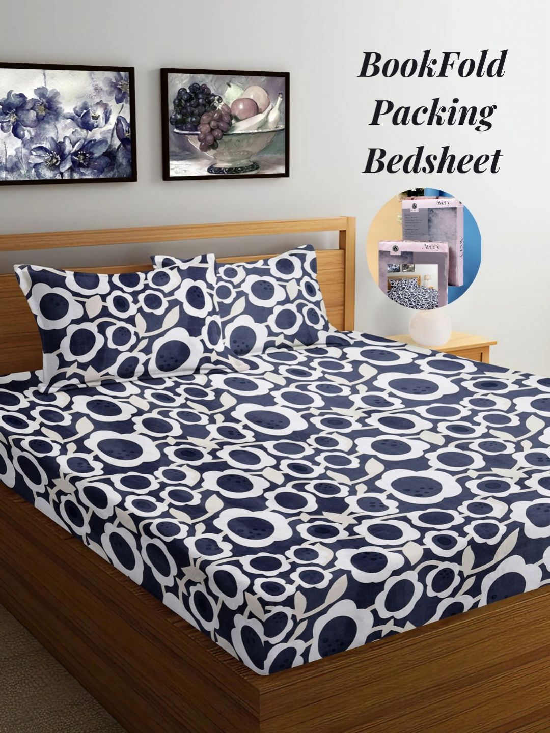 Arrabi Grey & White Floral 300 TC King Bedsheet with 2 Pillow Covers-picture-19