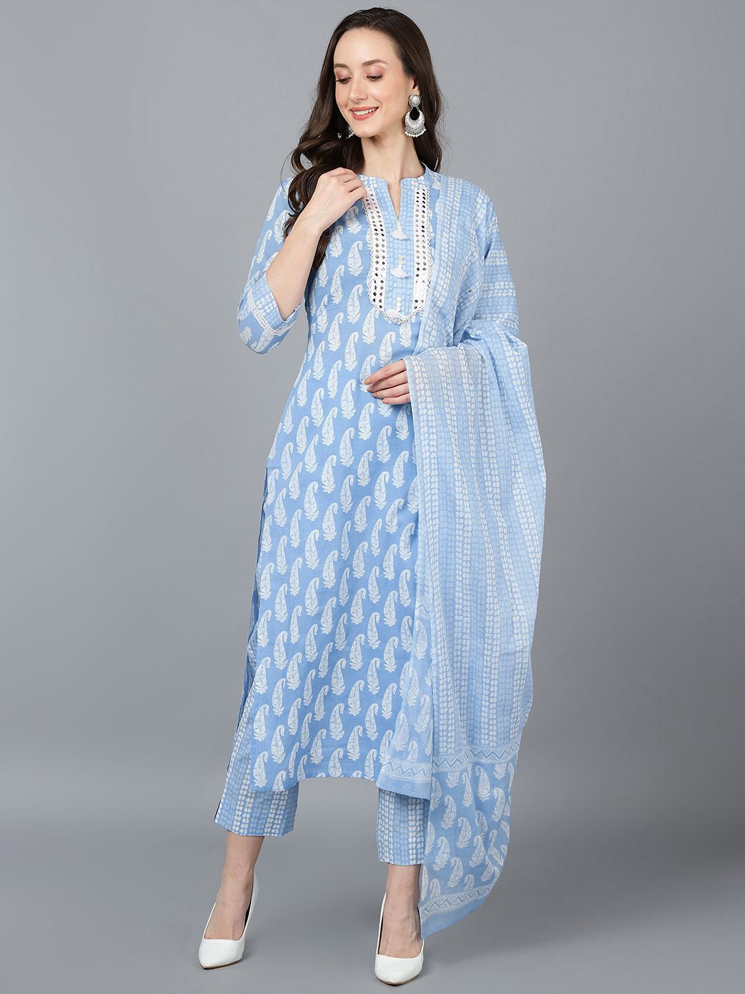 KALINI Women Paisley Printed Regular Mirror Work Kurta with Trousers & With Dupatta-picture-23