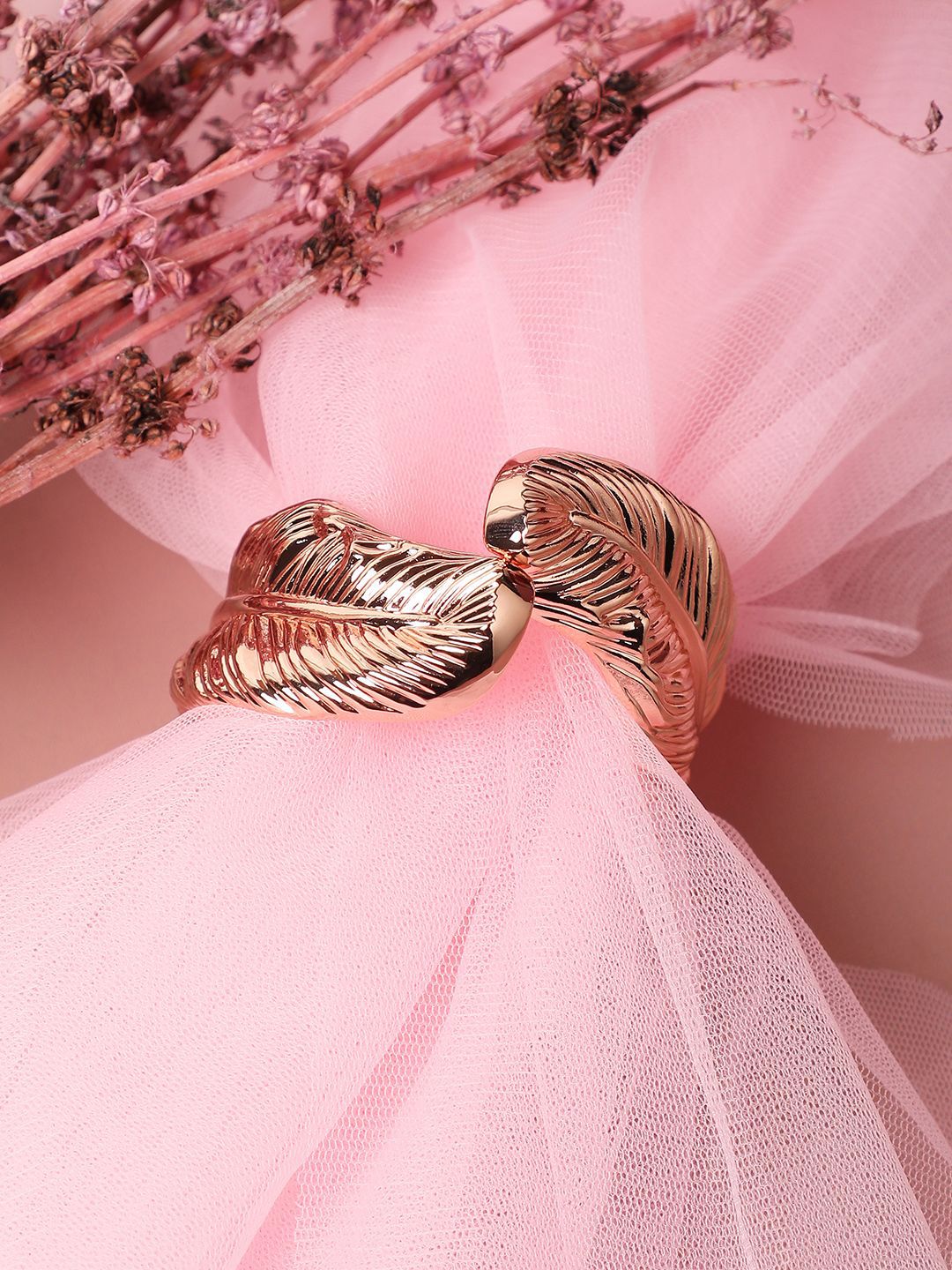 SOHI Gold-Plated Metallic Leaflet Cuff Bracelet-image-36