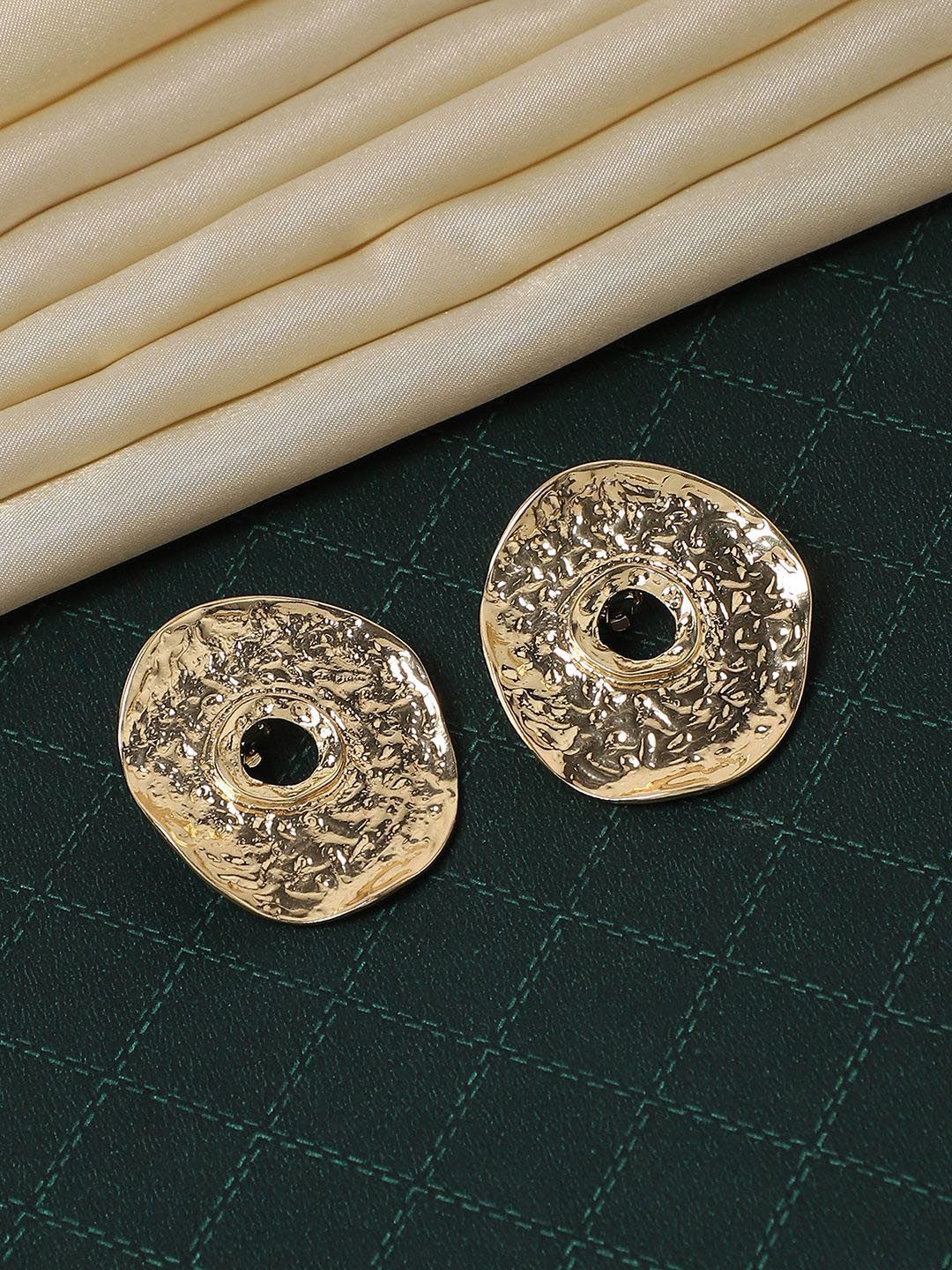 SOHI Gold-Plated Dented Halo Circular Studs Earrings-image-24