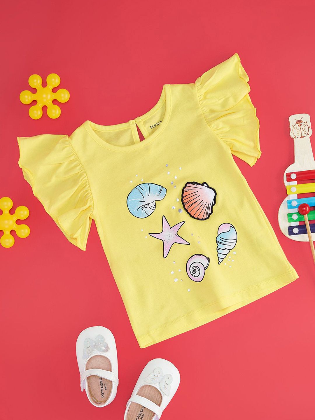 Pantaloons Baby Graphic Printed Flared Sleeve Cotton Top