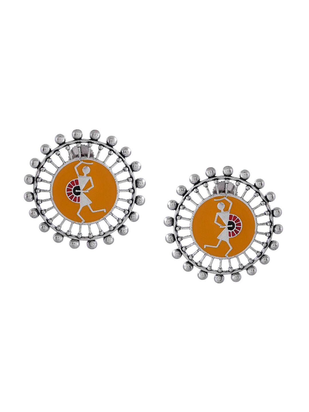 Voylla Silver-Plated Warli Contemporary Studs Earrings-image-9