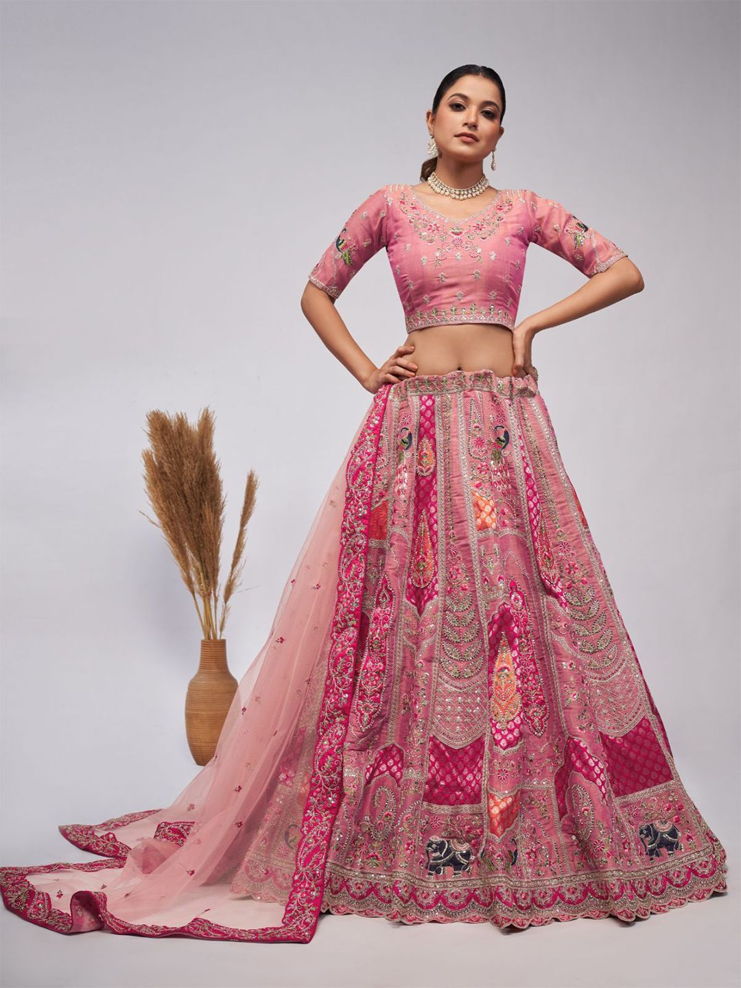 ODETTE Embroidered Sequinned Semi-Stitched Lehenga & Unstitched Blouse With Dupatta-image-14