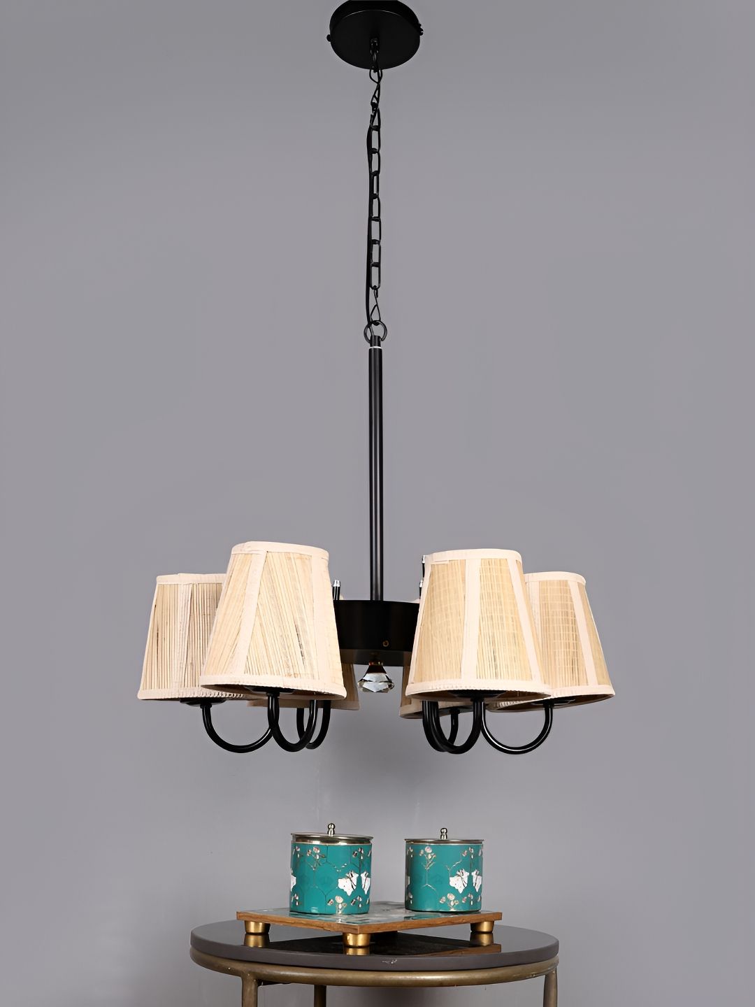 Devansh Beige & Black Iron Contemporary Ceiling Lamp-picture-36