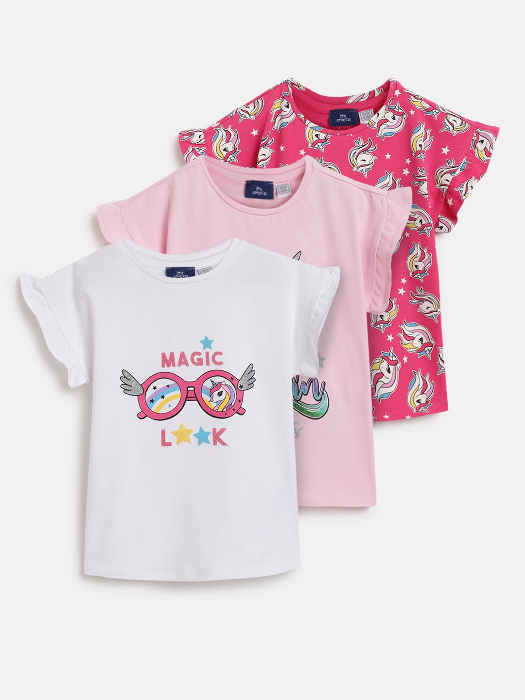 Chicco Girls Pack Of 3 Typography Printed Round Neck T-shirts-picture-39