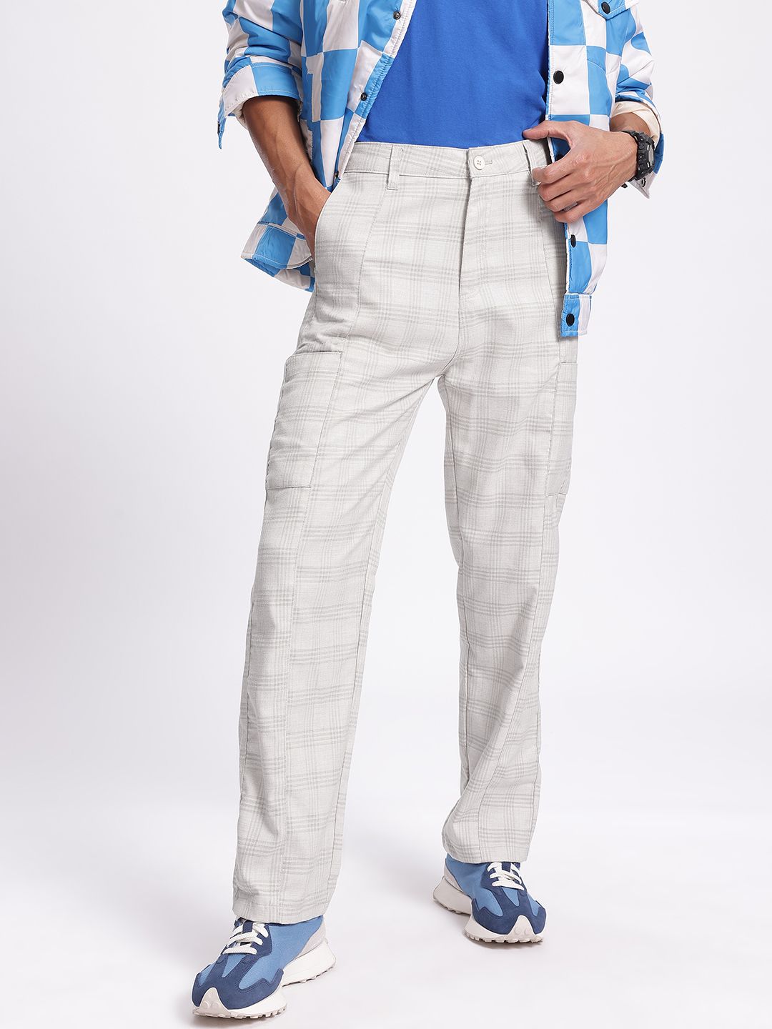 Kook N Keech Men Posh Patterns Checked Panelled Cargo Trousers-picture-29