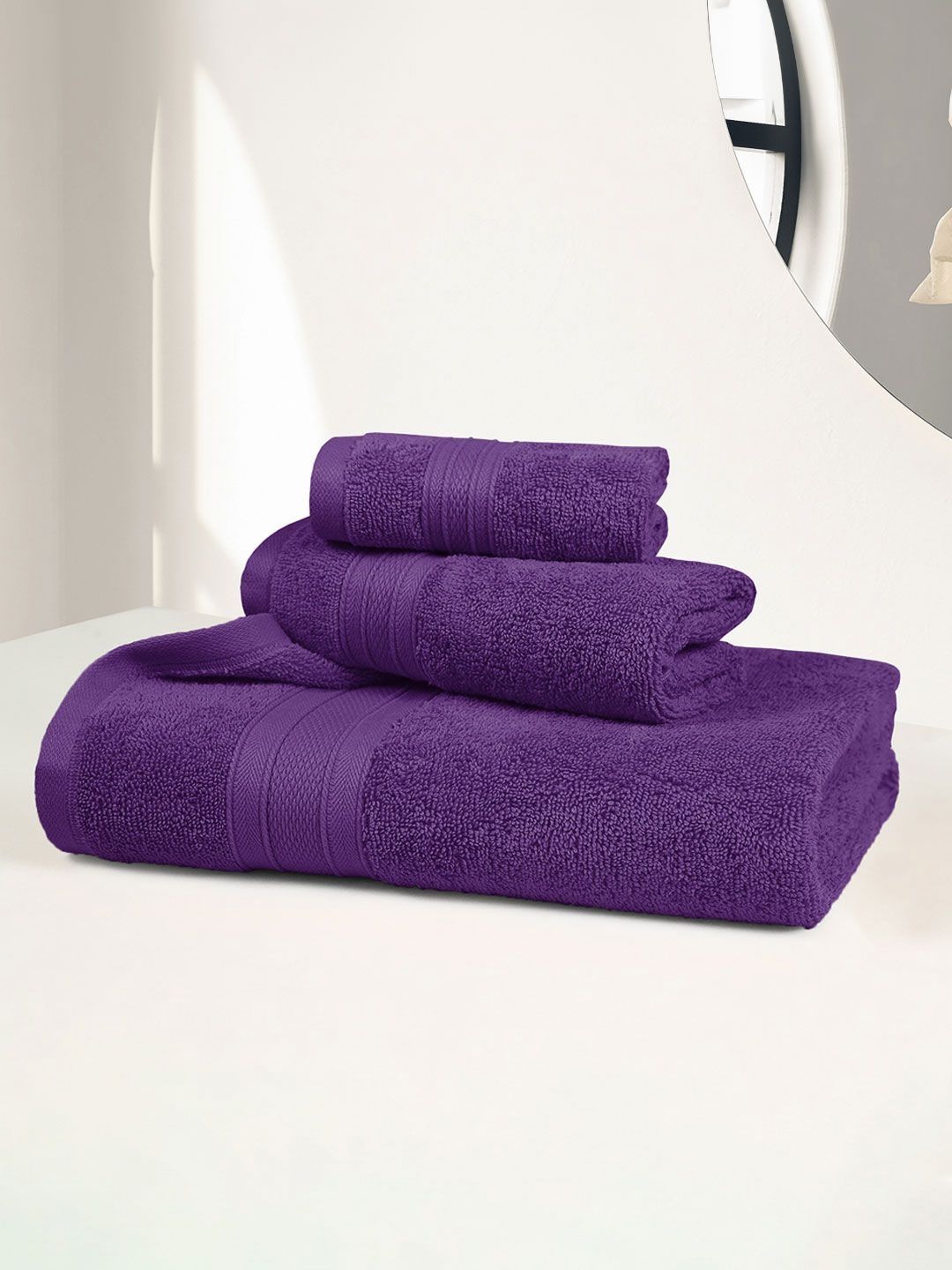 MYTRIDENT Soft Comfort Purple 3 Pieces Pure Cotton 500 GSM Towel Set-image-44