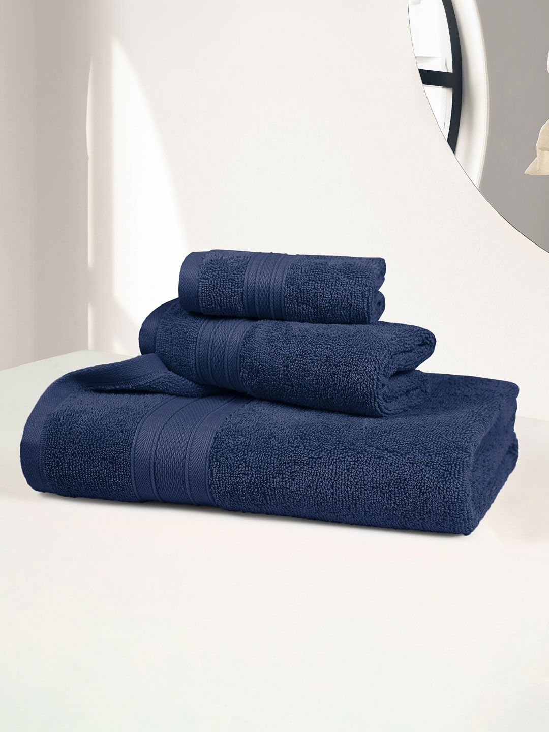 MYTRIDENT Navy Blue 3 Pieces Pure Cotton 500 GSM Towel Set-image-31